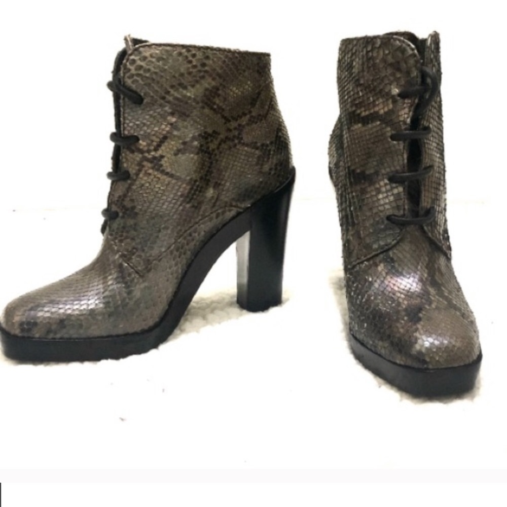 Reed Krakoff Snakeskin Heeled Lace Up Booties